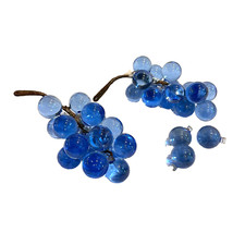 Vtg MCM 2 Blue Lucite Acrylic  Grape Clusters w/ Stems 9" -3 Singles 30+ balls