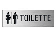 Plaque Panneau Toilette WC Hommes Femmes Aluminium brossé 240x80mm autocollante