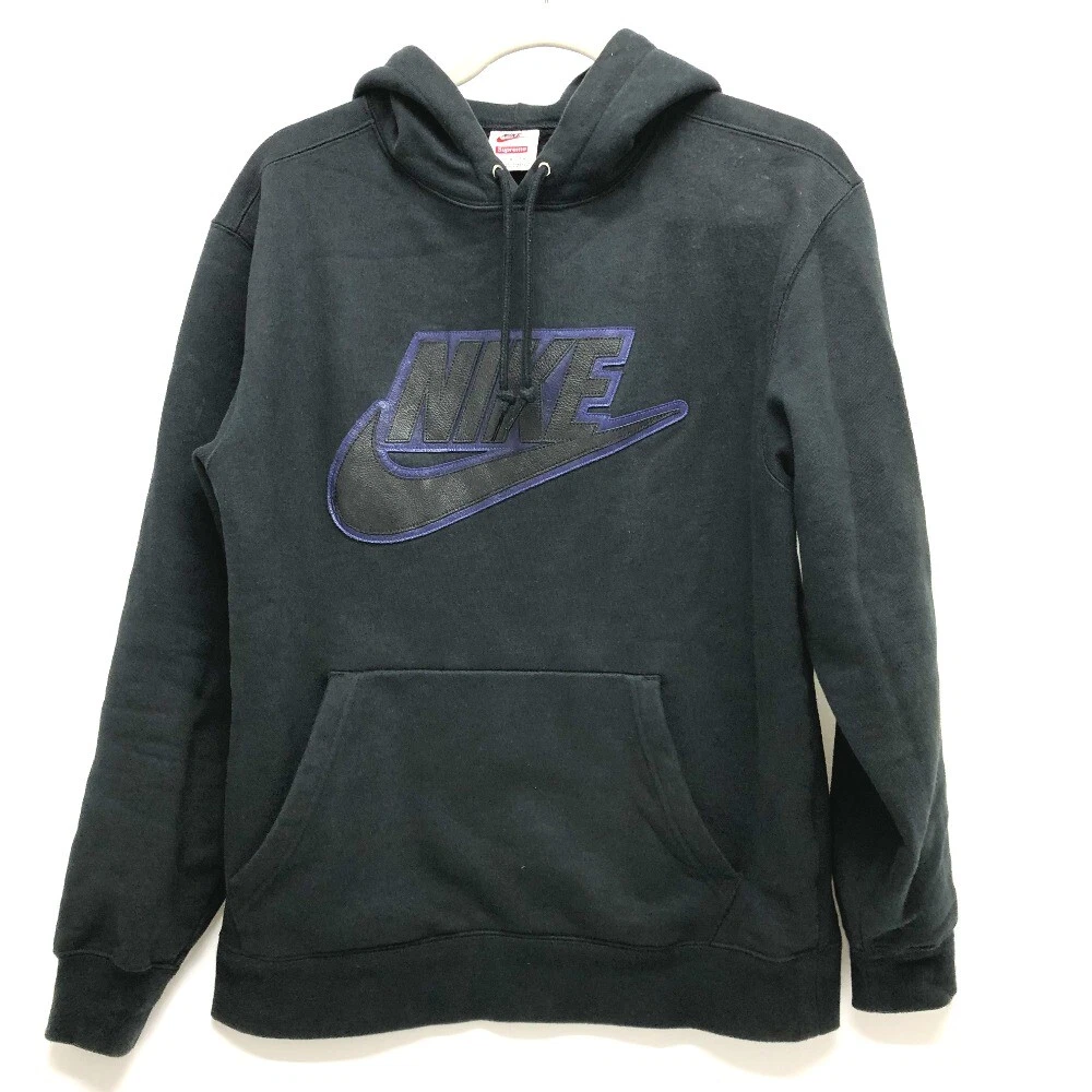Supreme Vêtements/Baskets logo Nike patch cuir sweat à capuche parka coton noir