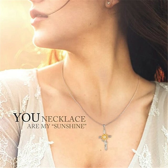 Sunflower Necklace For Women – S925 Sterling Silver 'You Are My Sunshine' Pendant With Heart Crystal, Gift For Mom & Wife - View #14