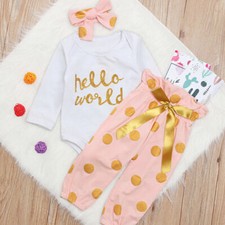 Infant Newborn Baby Girls Polka Dots Romper Pants Outfit Clothes Bodysuit Set