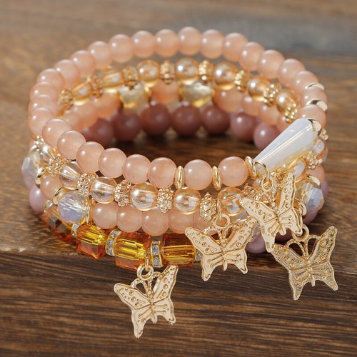 Bracciale 4pz Boho Estate Spiaggia Donna Ragazza Gioielli Farfalla Vetro Perline Regalo - Foto 12 di 15