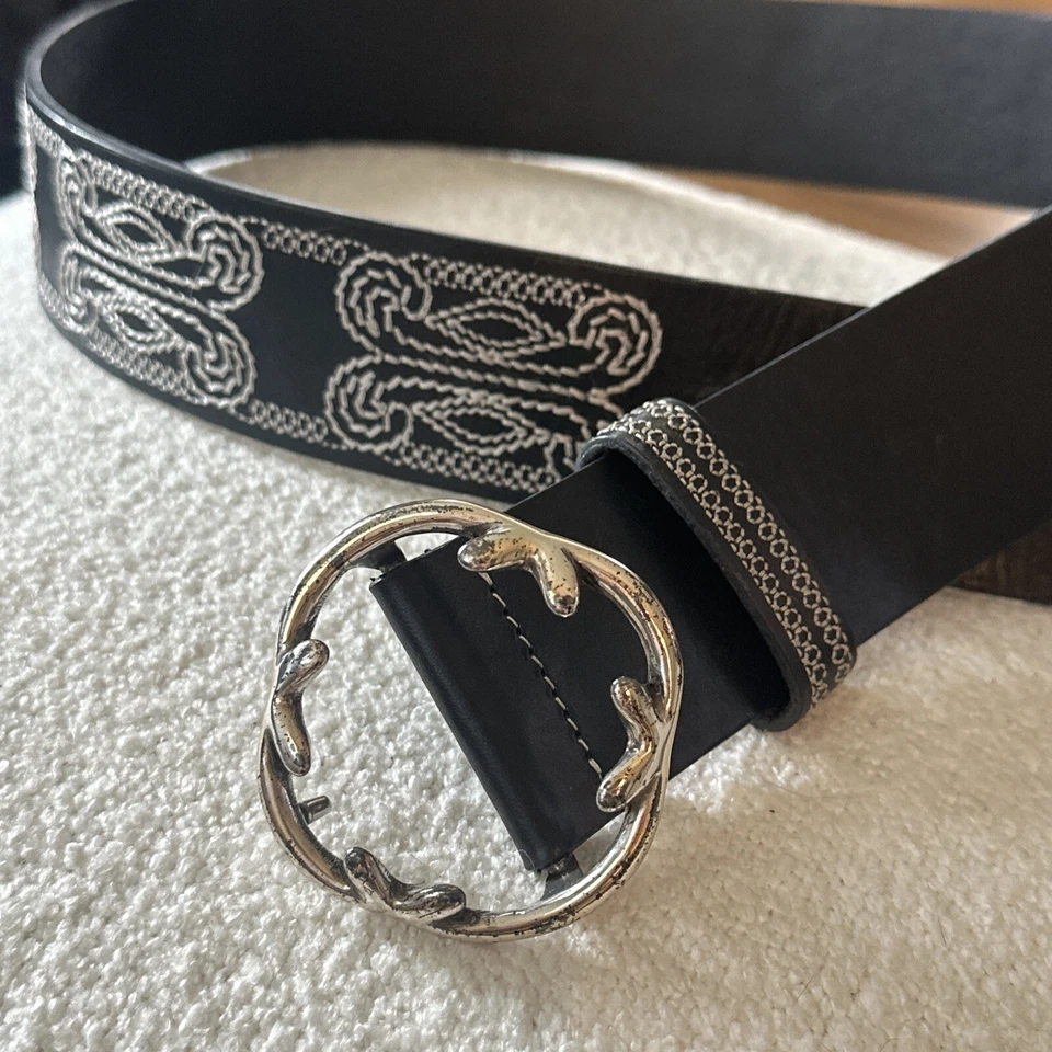 Vintage Coldwater Creek Belt Womens S/M Genuine Leather Western Black Embroider - Image 2 of 4