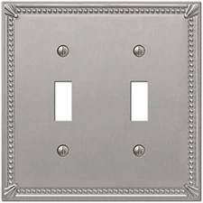 Amerelle Imperial Bead Brushed Nickel Gray 2 gang Metal Toggle Wall Plate