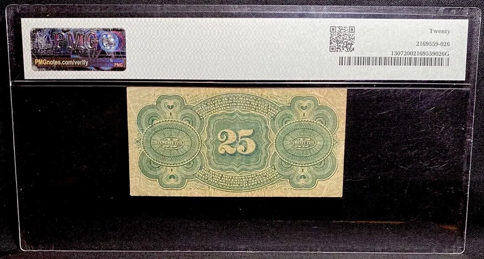 1863 25 Cents Fractional Currency Note Fourth Issue, FR# 1307 Civil War PMG VF20 - Image 3 of 4