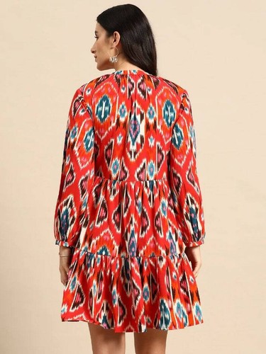 Indian Printed Balloon Sleeves Layered Dress For Women, Indo western dress - Picture 8 of 10