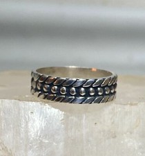 Rope band beaded ring Mexico sterling silver women men