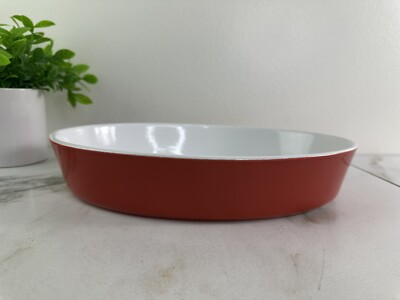 IKEA 189 44 Oval Deep Red & White Dinner Bowl 12.5  Baking Dish Serving Quality
