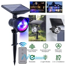 RGB LED Solar Spotlight Waterproof Rotating Projector Lamp for Garden Yard Lawn
