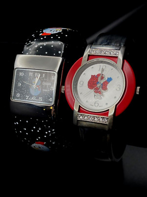 2 Geneva Christmas Bangle Wrist Watches, Snowman & Santa Claus (H)