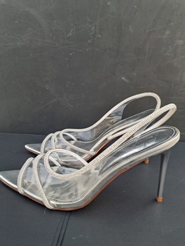 New, Clear PVC 4-Inch Heels With Silver Glitter Rhinestone Trim, Women. Size 11 - Picture 4 of 10