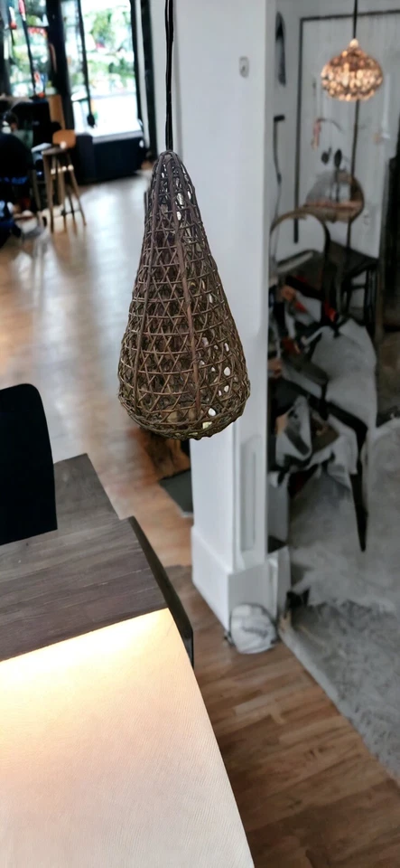 Tucker Robbins Teardrop Woven Pendant Lamp Shade Fishing Basksket Stained Rattan - Image 2 of 4