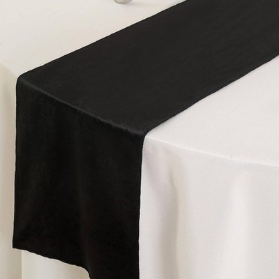 BLACK 12x107'' Premium Velvet Table Runner Wedding Reception Linens Decorations