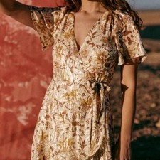 NWT Sézane Sarah Miranda Floral Wrap Dress Long Puff Sleeve T.36 UK 8 US 4