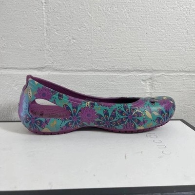 CROCS Kadee 203216 Floral Pomegranate Purple Teal Slip On Women's Size 6 US
