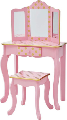 Gisele Collection Pink/Gold Kids Vanity Set with Mirror & Storage Drawer