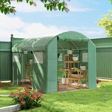 Image of 4 x 3 x 2m Polytunnel Greenhouse with 3 Roll-up Doors Large Mesh Windows, Green