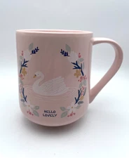 Threshold Swan Bird Hello Lovely Coffee Mug 16 oz Large Pink Flowers C36