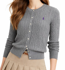 Polo Ralph Lauren Girl  s Cotton Cable Knit Cardigan GREY Size L 12-14 NWT