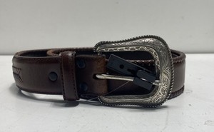 Wrangler Men's Brown Western Leather Belt Engraved Silver Buckle Braided Sz 40