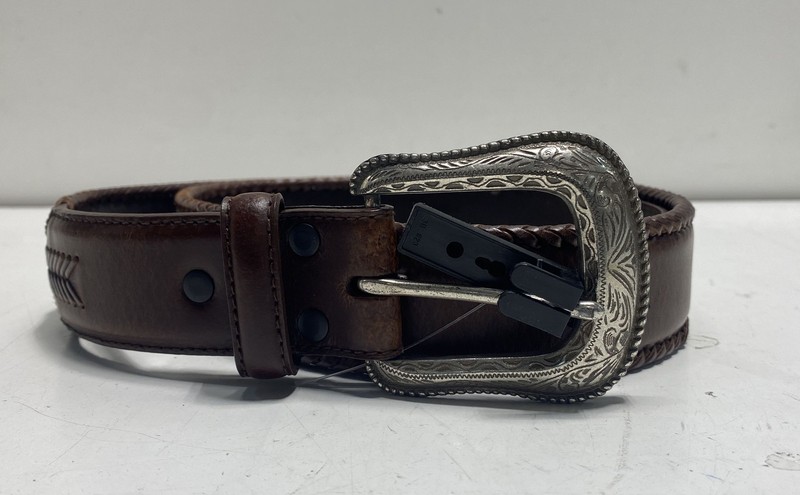 Wrangler Men's Brown Western Leather Belt Engraved Silver Buckle Braided Sz 40