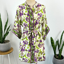 CHASING UNICORNS   EMBROIDERED SILK MINI DRESS - FLORAL KIMONO SLEEVE - S