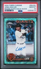 Jung-Hoo Lee 2024 Topps Chrome On Card Rookie Auto Aqua Wave /199 PSA GEM MT 10