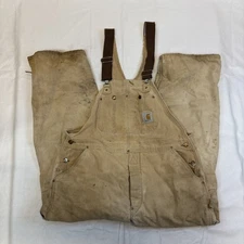 Carhartt Dungarees Adult 40 x 27 Tan Overalls Quilted Duck Bib Double Knee Men