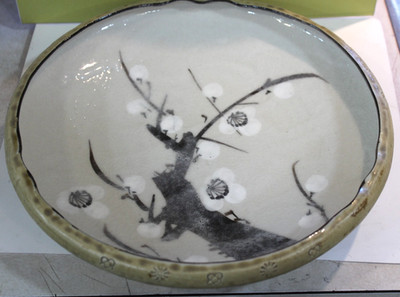 Vintage Japanese Studio Art Pottery 10.25'' Mashiko Ware Bowl Cherry Blossom