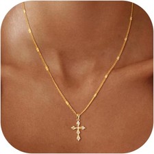 Cross Necklace for Women Dainty 14K Real Silver Gold Plated Layered Cross...