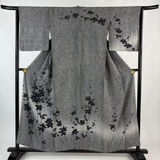 JAPANESE KIMONO HOMONGI BLACK GRAY 155.5cm 5 ft 1 in PURE SILK BB7920