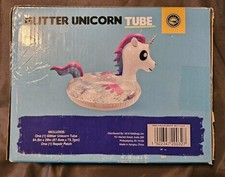 High Five Glitter Unicorn Pool Tube Ring 34.5 x 29 with 1 Repair Patch NIB