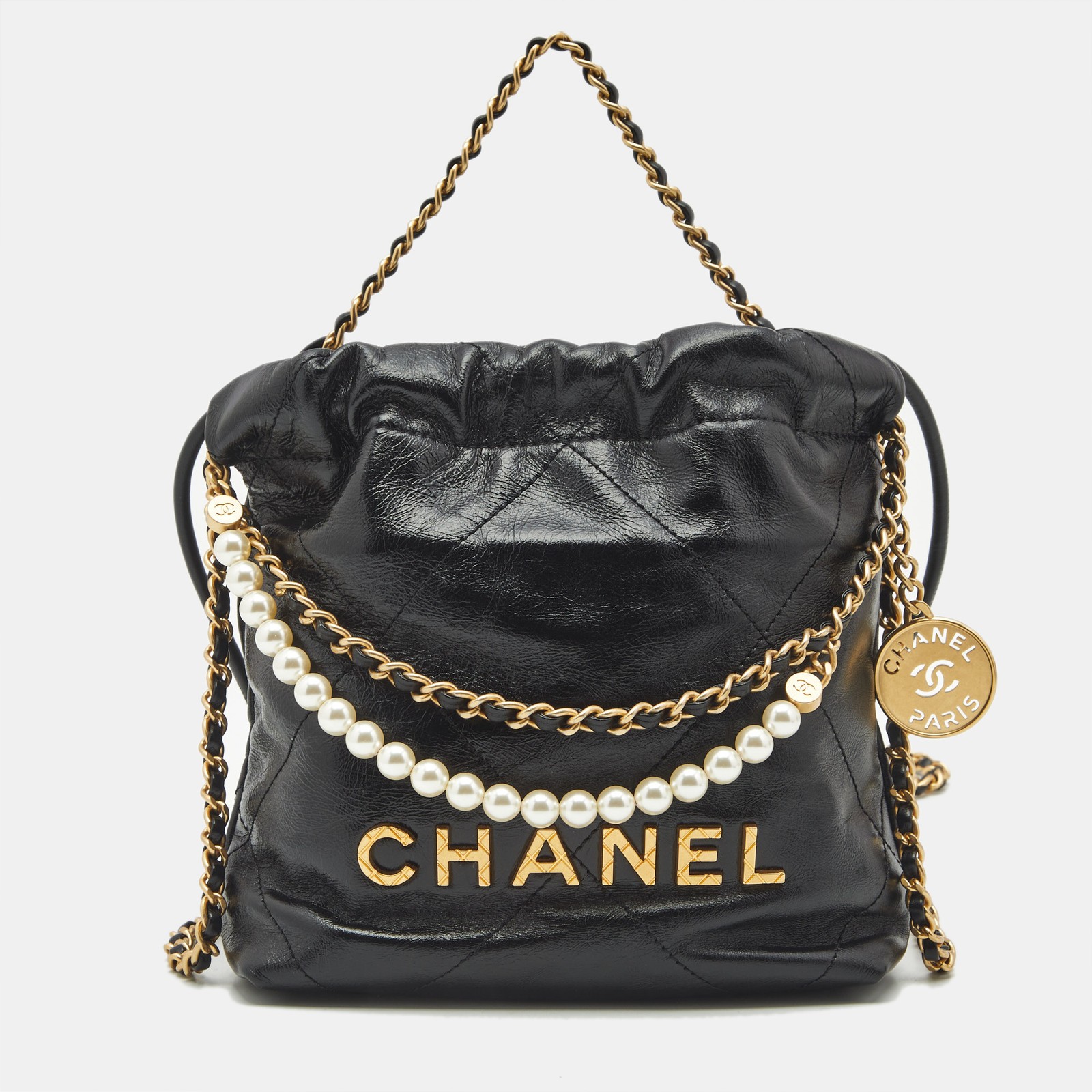 Chanel Black Quilted Leather Mini 22 Chain Bag