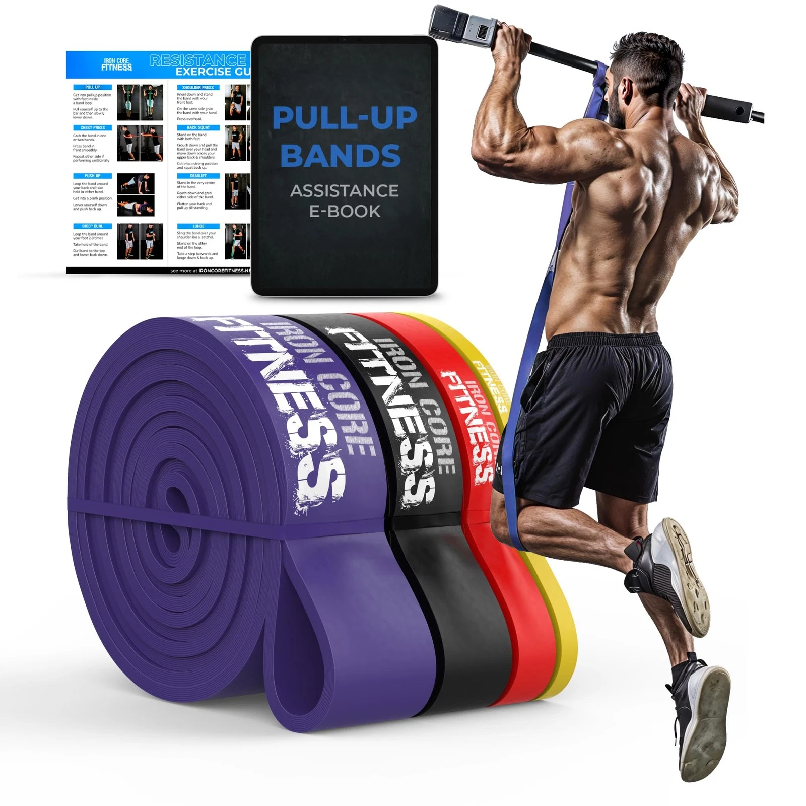 Pull Up Resistance Bands Set of 4 - Pull Up Assistance Bands for Men & Women –