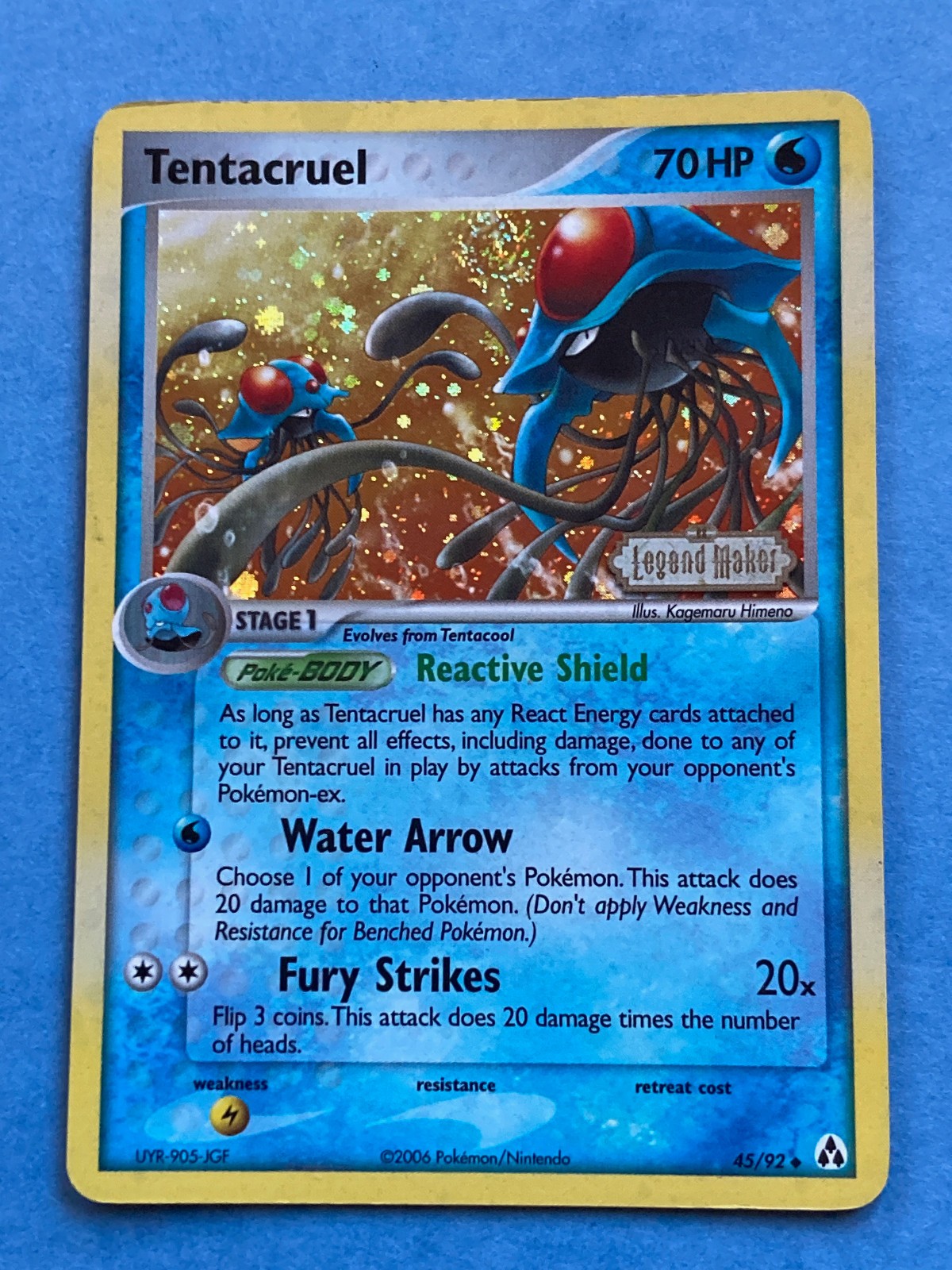 Pokemon Stamped Holo Tentacruel – EX Legend Maker –45/92 – Swirl - LP