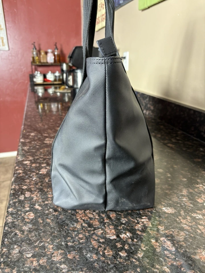 Lacoste Mini Tote Bag, Black Canvas Striped Handles, Zip Closure. Used￼￼ - Image 3 of 4