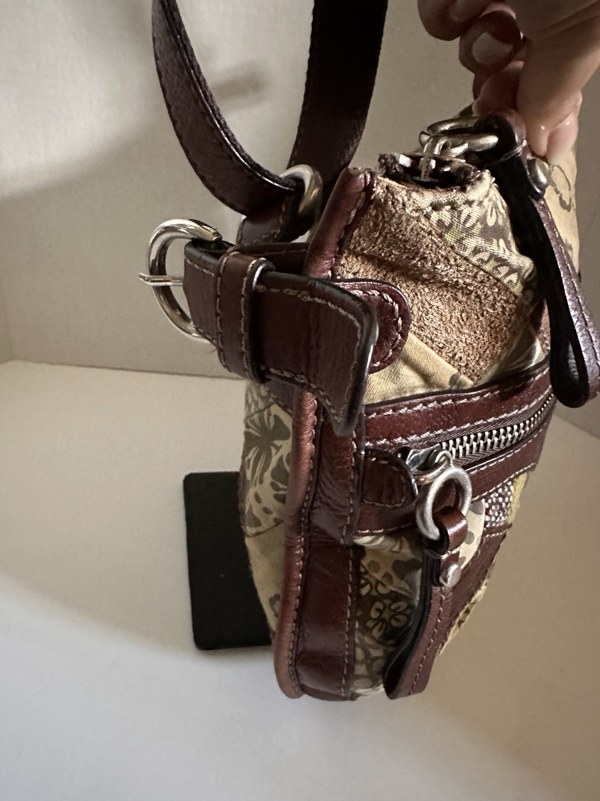 Fossil Patchwork Leather Trim Boho Crossbody Shou… - image 3