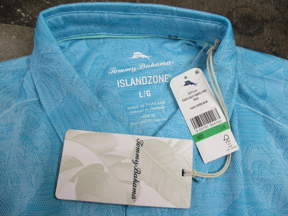 Camisa Polo Tommy Bahama Para Hombres Grande River Blue IslandZone Palm Coast Tropic Fade Foto 4 de 4