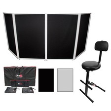 ProX White Aluminum 4-Panel DJ Scrim Facade Frontboard w/ Travel Bag  Chair
