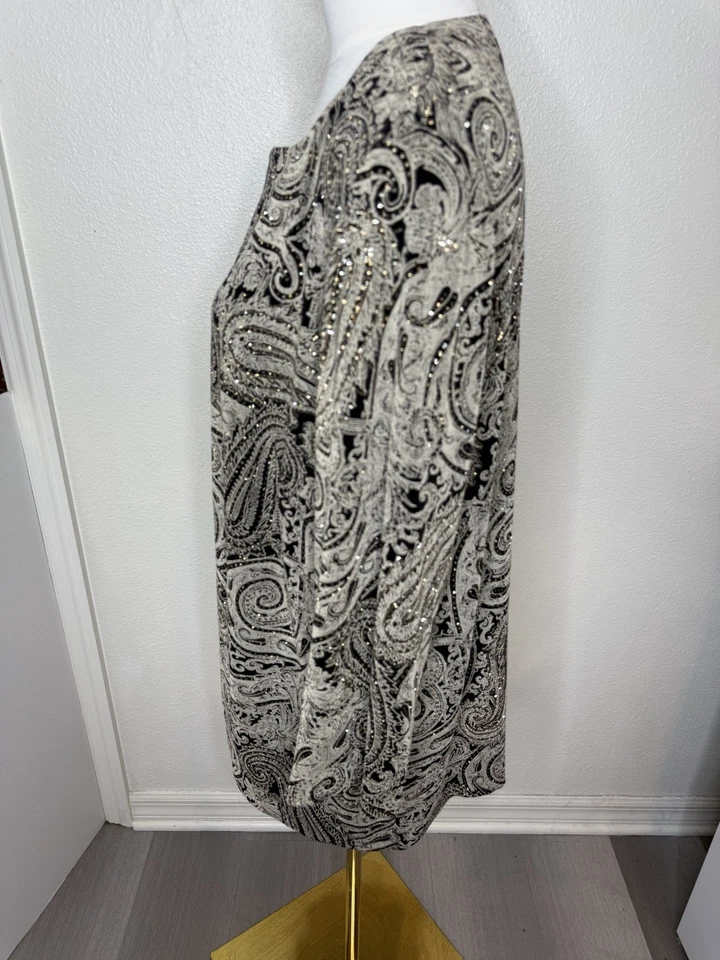 Chaqueta/cáscara Alex Evenings para mujer negra con diseño de cachemira dorada talla 2X Foto 4 de 4