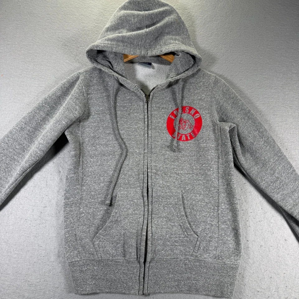 Moletom com capuz Fresno State zíper completo feminino cinza médio vermelho logotipo MV Sport - Imagem 3 de 4