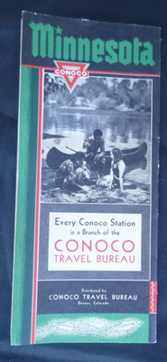 1933 Minnesota n/road map Conoco  gas oil  travel bureau brochure