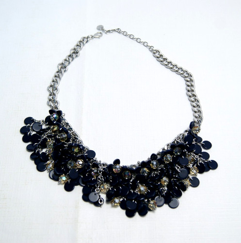 Talbots Silver Tone Disc Cluster Necklace – Faceted Beads Statement Chain