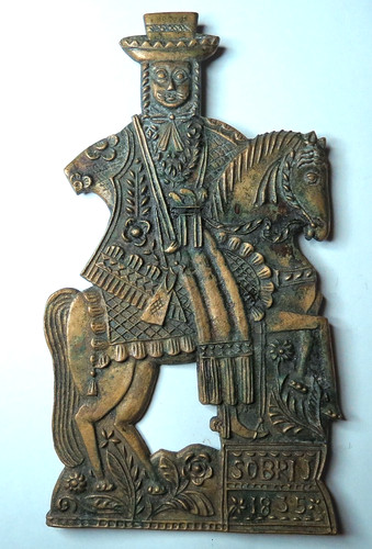 ANTIQUE LARGE RELIGIOUS DECOR PLAQUE WARRIOR HORSE BRONZE SOBRI J 1835 GOTHIC 8"