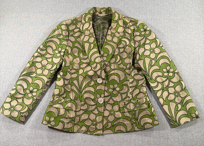 Etro Milano Blazer Womens 46 Short Green Floral Unstructued Lightweight Italy*