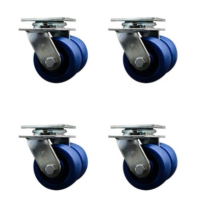 4 Inch Dual Solid Polyurethane Wheels Swivel Caster Set with Ball Bearings SCC