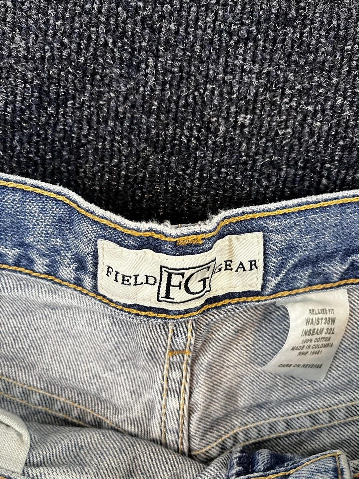 Pantalones de mezclilla Field Gear para hombre 38x32 azul calce relajado pierna recta ropa de trabajo desgastada Foto 2 de 4