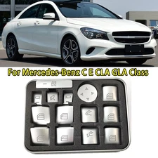 Power Window Switch Button Cover Sticker Silver For Mercedes-Benz CLA E C-Class