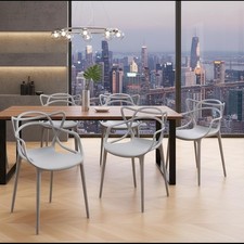 6x Sedie da Pranzo Moderne in Plastica Esterno Cucina Caffè Patio Bistrot in Grigio Chiaro