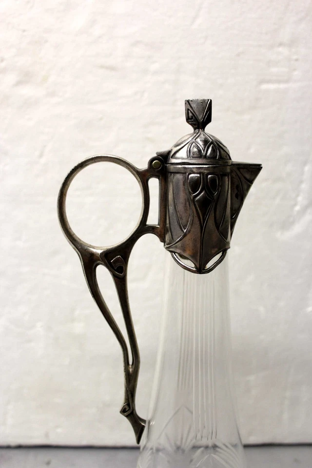 Garrafa de licor Art Nouveau Jugendstil WMF, placa de prata e vidro, alemã c.1905 - Imagem 4 de 4